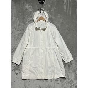 Eileen Fisher Light Organic Cotton Stand Collar Long Jacket Womens Sz XL Ivory